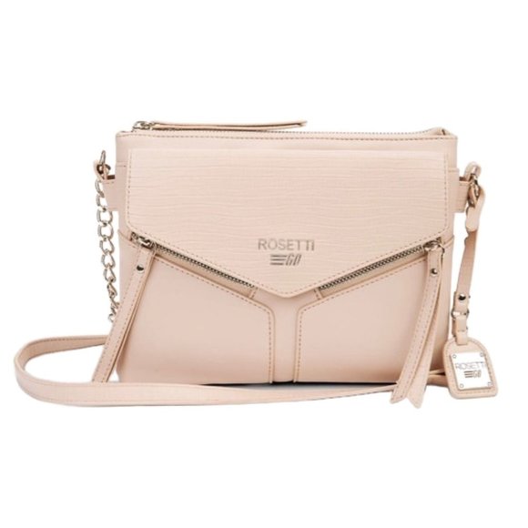 Rosetti Go Fredrick Crossbody Envelope Purse Bag in Taupe Blush Faux Leather - Picture 1 of 11